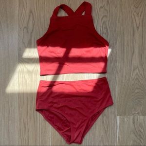 OLD NAVY | Textured-Rib High-Neck High Waisted Two Piece Swimsuit